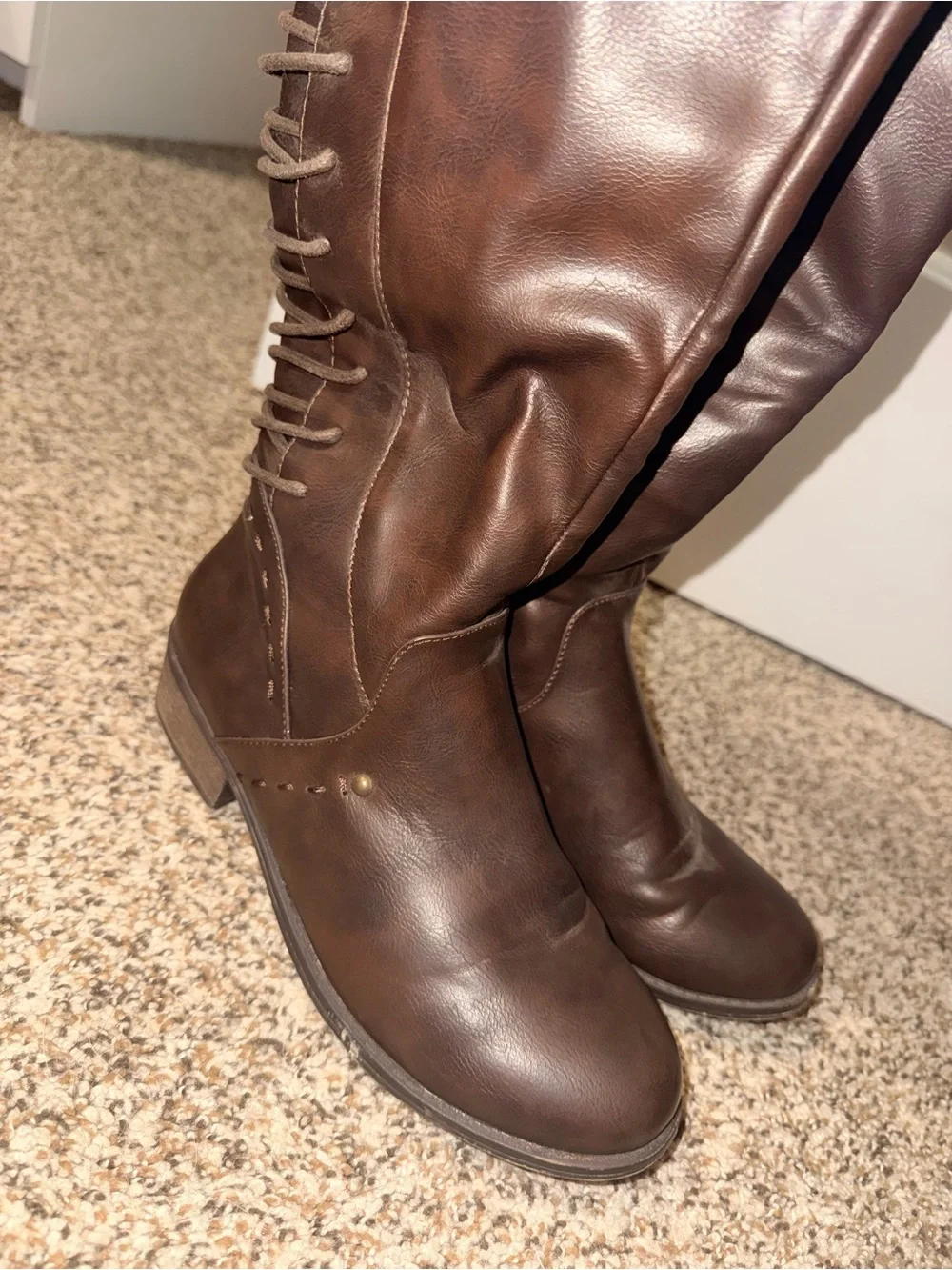 Rampage Dark Brown Lace-Back Over-the-Knee Boots